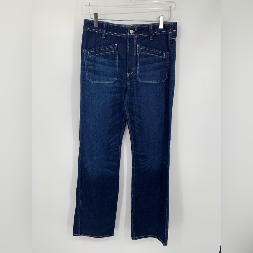 We The Free People wide leg patch pocket jeans dark wash Sailor button fly 27